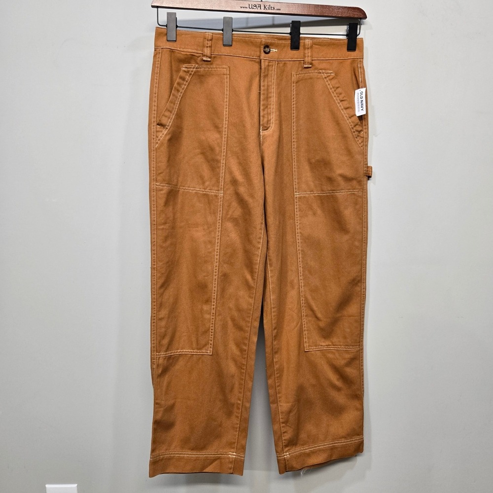 Old Navy Carpenter Cargo Pants Women 16 Brown NWT High Rise Straight Leg Utility